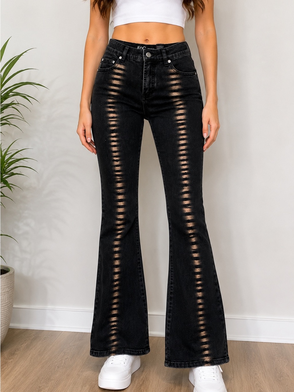 EnC Jeans Black Coated Wide Leg Jeans Size 5 High Rise